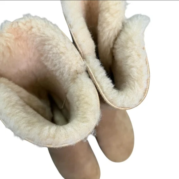 UGG Women's Beige Sheepskin Button Boots - Picture 3 of 7